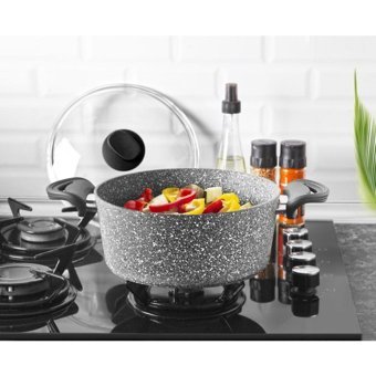 Lavonni Cam Kapaklı Granit 22 cm Derin Tencere Gri