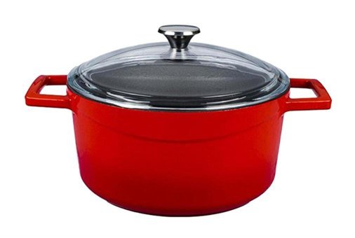 Lava Glaze Cam Kapaklı Döküm 20 cm Derin Tencere Kırmızı