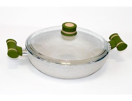 Mehtap Cam Kapaklı Granit 28 cm Basık Tencere