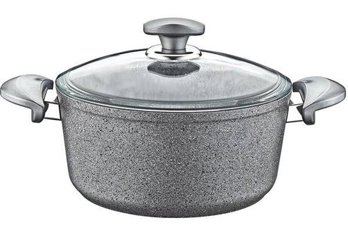 Oms Collection Cam Kapaklı Granit 18 cm Basık Tencere