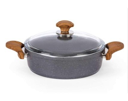 Özkent Cam Kapaklı Granit 28 cm Basık Tencere