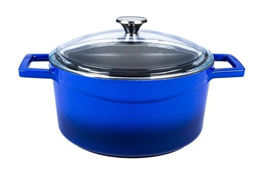 Lava Glaze Cam Kapaklı Döküm 28 cm Derin Tencere Mavi