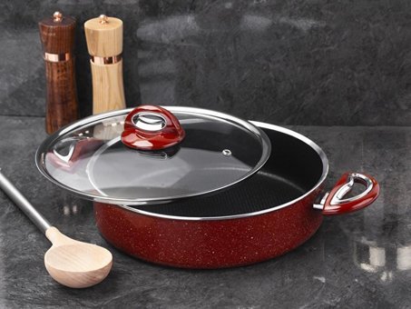 Taç Titan TT-1118 Cam Kapaklı Granit 30 cm Basık Tencere