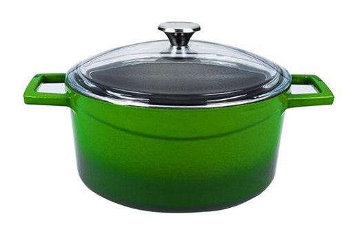 Lava Glaze Cam Kapaklı Döküm 28 cm Derin Tencere Yeşil