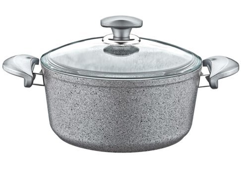 Oms Collection 441946 Cam Kapaklı Granit 26 cm Derin Tencere