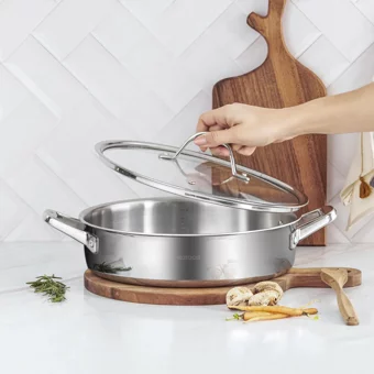 Karaca 3Ply PowerSteel 316+ İndüksiyon Cam Kapaklı Çelik 26 cm Karnıyarık Tencere
