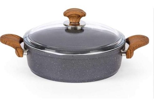 Özkent K-506 Cam Kapaklı Granit 24 cm Basık Tencere