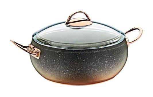 Oms Collection 3141BKR Cam Kapaklı Granit 30 cm Derin Tencere