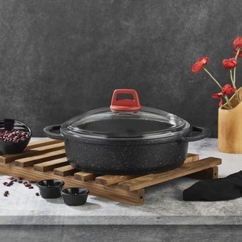 Gülsan Cam Kapaklı Döküm 28 cm Basık Tencere