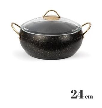 Esse Gold Cam Kapaklı Granit 24 cm Derin Tencere