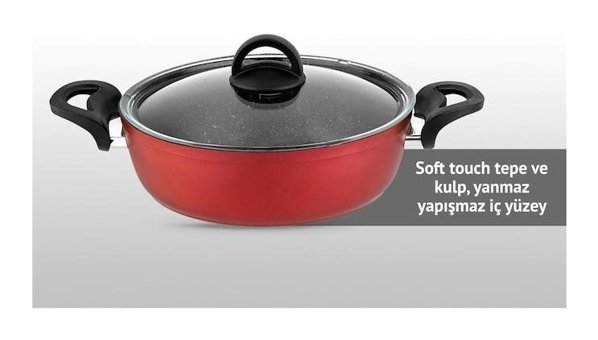 Hisar Optima Talia Cam Kapaklı Granit 26 cm Basık Tencere