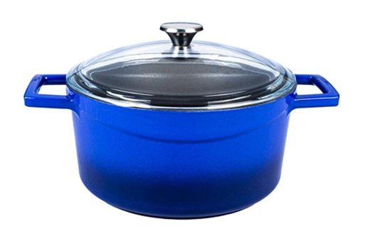 Lava Glaze Cam Kapaklı Döküm 24 cm Derin Tencere Mavi