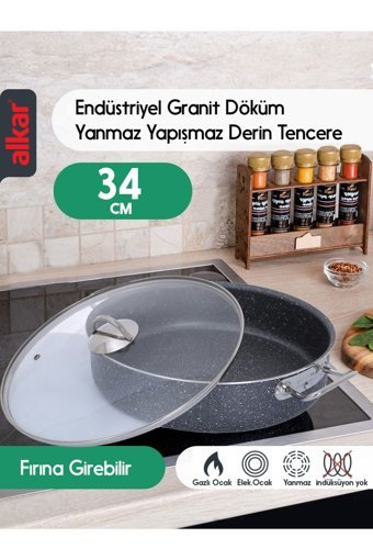 Fithome Cam Kapaklı Döküm-Granit 40 cm Basık Tencere