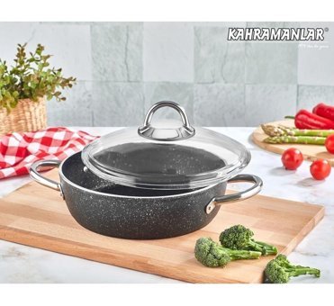 Kahramanlar Stone No:24 Cam Kapaklı Granit 24 cm Karnıyarık Tencere