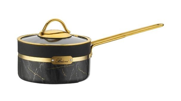 Brioni Selection Cam Kapaklı Granit 16 cm Derin Sos Tencere Siyah