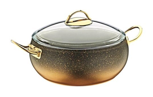Oms Collection 3341 Cam Kapaklı Granit 28 cm Basık Tencere