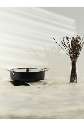 Leydi Marble Natura Cam Kapaklı Granit 22 cm Karnıyarık Tencere