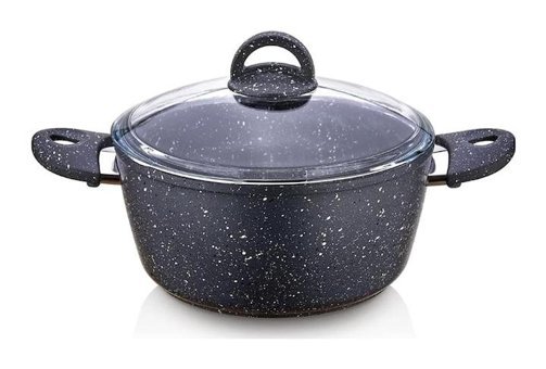 Saflon Cam Kapaklı Granit 22 cm Derin Tencere