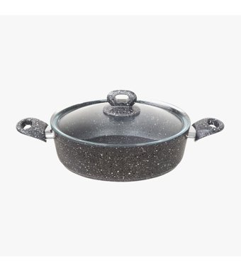 Alkar Ezme Cam Kapaklı Granit 24 cm Basık Tencere