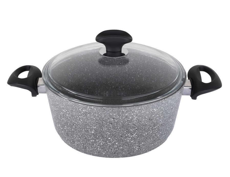 Tantitoni Cam Kapaklı Granit 24 cm Derin Tencere Gri