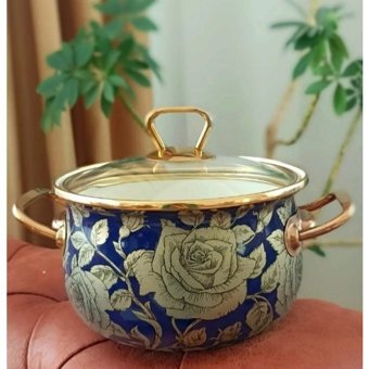 Ebruli Emaye Vintage Cam Kapaklı Emaye 20 cm Derin Tencere