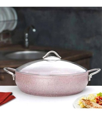 Falez Rose Line Cam Kapaklı Granit 26 cm Basık Tencere