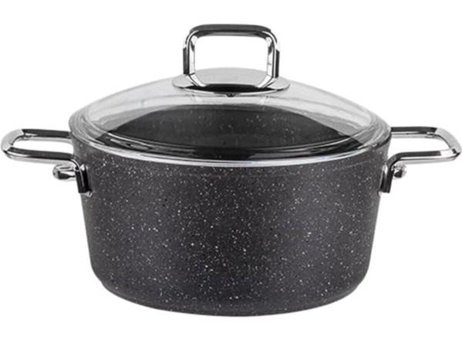 Aryıldız Terra Grey Cam Kapaklı Döküm-Granit 20 cm Derin Tencere
