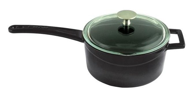 Lava Cam Kapaklı Döküm 16 cm Derin Sos Tencere Siyah