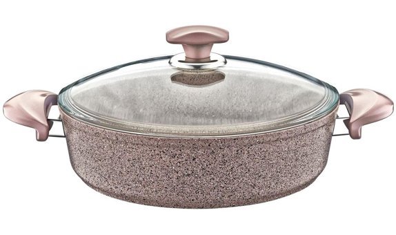Oms Collection Bio 3310 Cam Kapaklı Granit 22 cm Basık Tencere Kahverengi