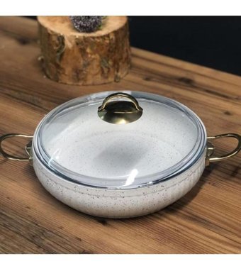 Lines Gold Cam Kapaklı Granit 28 cm Karnıyarık Tencere