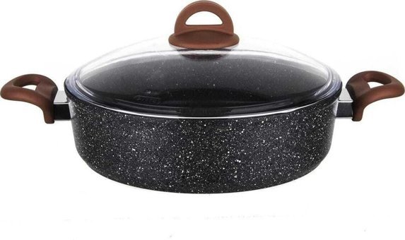 Aryıldız Terra Grey Cam Kapaklı Granit 28 cm Basık Tencere