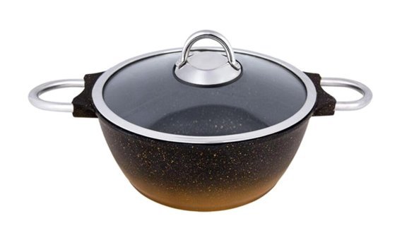Emsan Gold Cam Kapaklı Granit 24 cm Derin Tencere