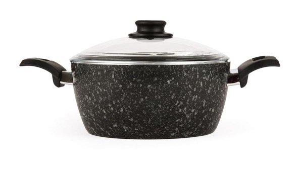Cem Prestige Cam Kapaklı Granit 24 cm Derin Tencere
