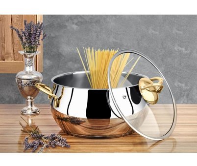 Lines Zeycan Cam Kapaklı Çelik 24 cm Derin Tencere