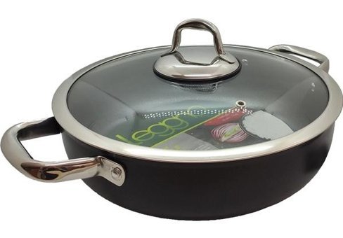 Leggno Cam Kapaklı Granit 28 cm Basık Tencere