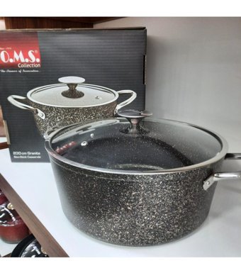 Oms Collection 3116 İndüksiyon Cam Kapaklı Granit 30 cm Derin Tencere