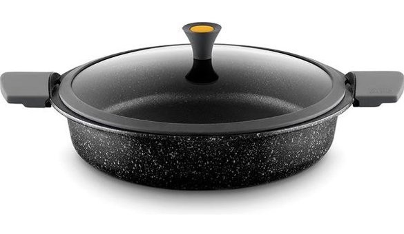 Castey Vulcano Cam Kapaklı Granit 22 cm Basık Tencere