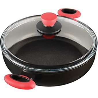Leggno CLR2828ST28RD Colorgy Cam Kapaklı Titanyum 28 cm Basık Tencere Kırmızı