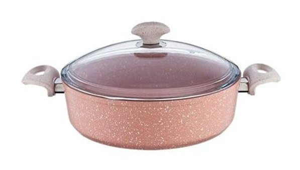 Falez Pinky Cam Kapaklı Granit 26 cm Karnıyarık Tencere