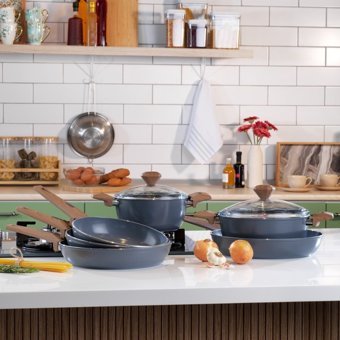 Schafer Fiesta Cam Kapaklı Seramik 24 cm Derin Tencere Siyah