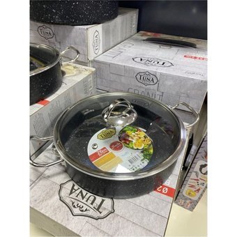 Tuna House No:26 Cam Kapaklı Granit 26 cm Basık Tencere