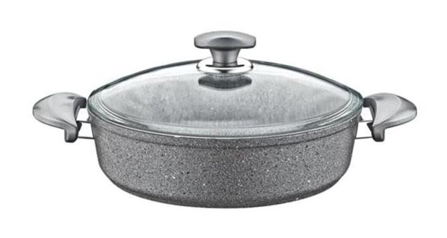 Oms Collection 152.3310.01.02-22 Cam Kapaklı Granit 22 cm Karnıyarık Tencere