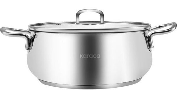 Karaca Akara Cam Kapaklı Çelik 28 cm Derin Tencere