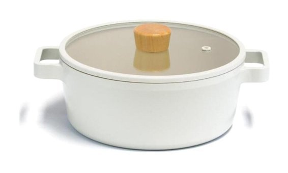 Neoflam Fika İndüksiyon Cam Kapaklı Döküm 22 cm Derin Tencere Beyaz