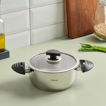Hisar Lizbon Ideal Cam Kapaklı Çelik 18 cm Derin Tencere
