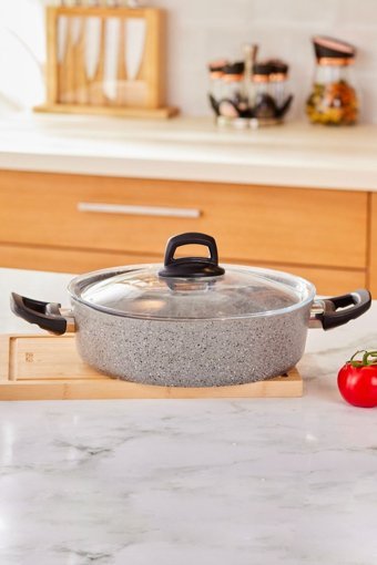 Emsan Durable Cam Kapaklı Granit 30 cm Karnıyarık Tencere