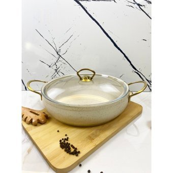 Evita Eco Gold Cam Kapaklı Granit 26 cm Derin Tencere Krem