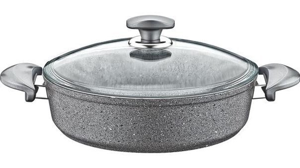 Oms Collection Cam Kapaklı Granit 26 cm Basık Tencere