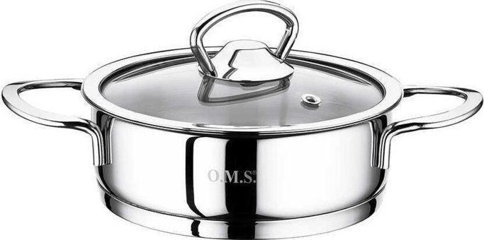 Oms Collection Cam Kapaklı Çelik 14 cm Basık Tencere