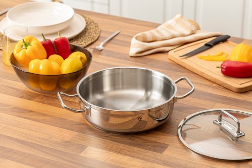 Vivense Kitchen Essentials Cam Kapaklı Çelik 24 cm Basık Tencere
